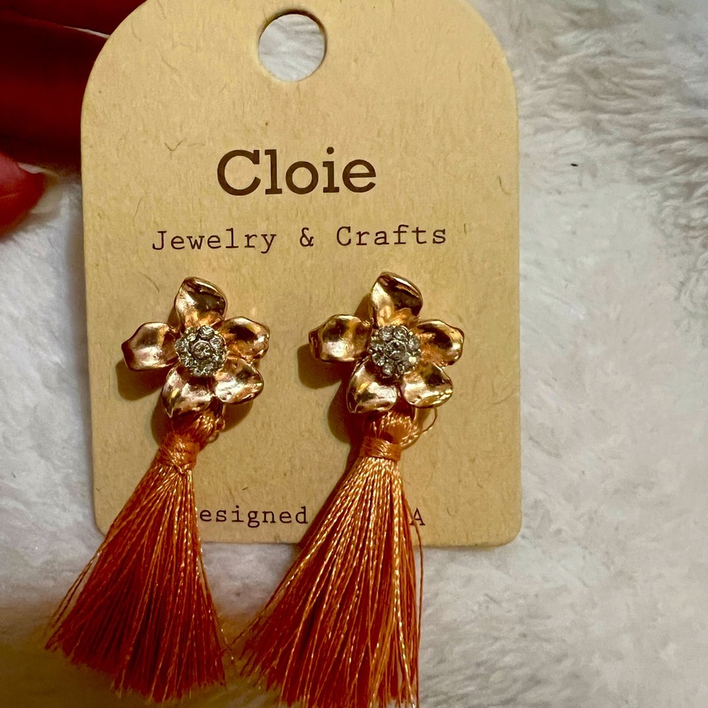 Tan post back tassel earrings